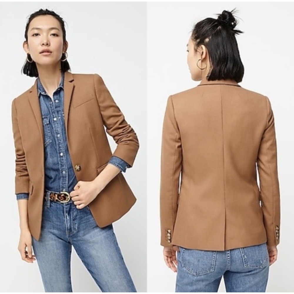 J.Crew Regent Blazer NEW Camel‎ Brown Wool Flannel Womens 2P Petite Preppye